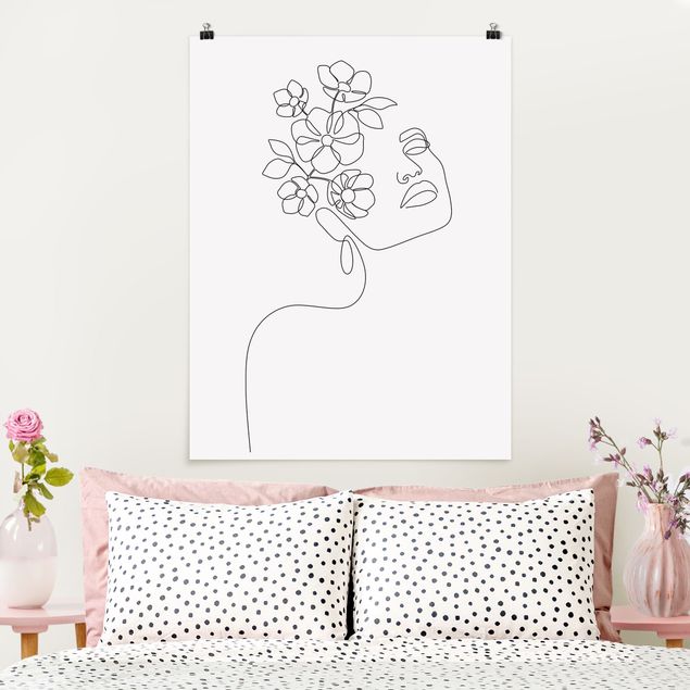 Poster Schwarz-Weiß Line Art - Dreamy Girl Blossom