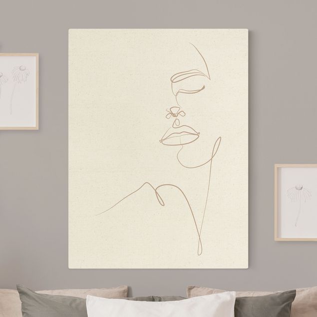 Moderne Leinwandbilder Wohnzimmer Line Art - Frau florales Gesicht