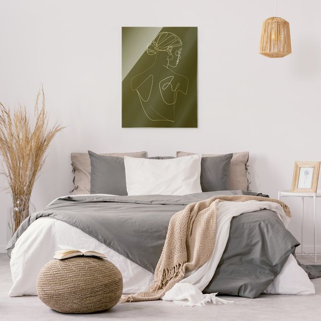 Bilder auf Glas Line Art - Frau Rücken Grün