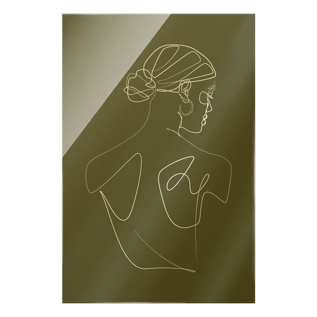 Glasbild - Line Art - Frau Rücken Grün - Hochformat 2:3