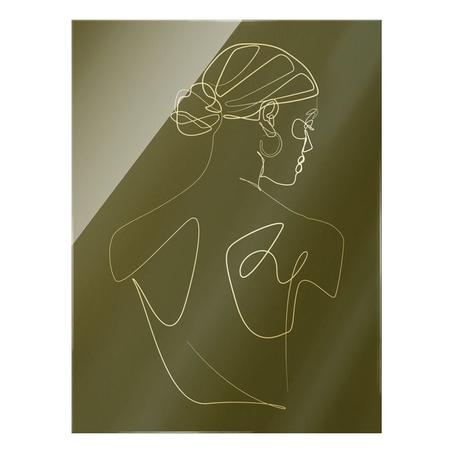 Glasbild - Line Art - Frau Rücken Grün - Hochformat 3:4