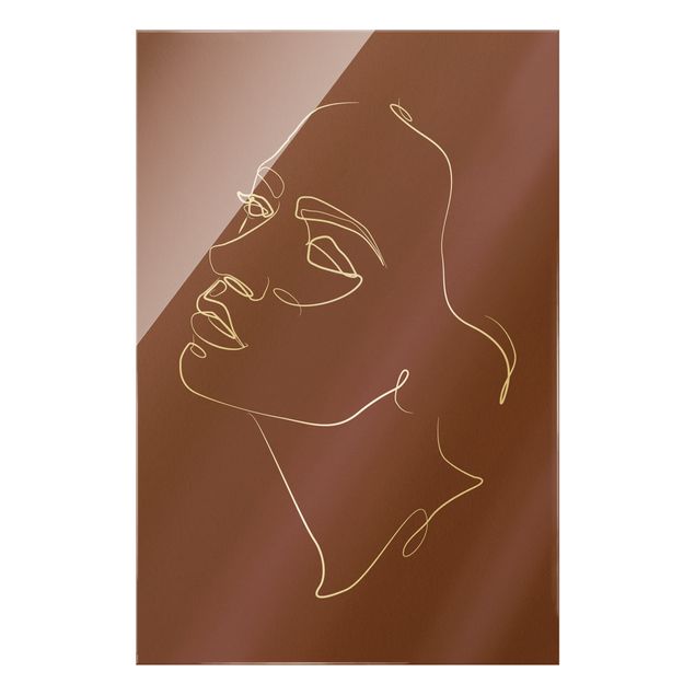 Glasbild - Line Art - Frau träumendes Gesicht Rot - Hochformat 2:3
