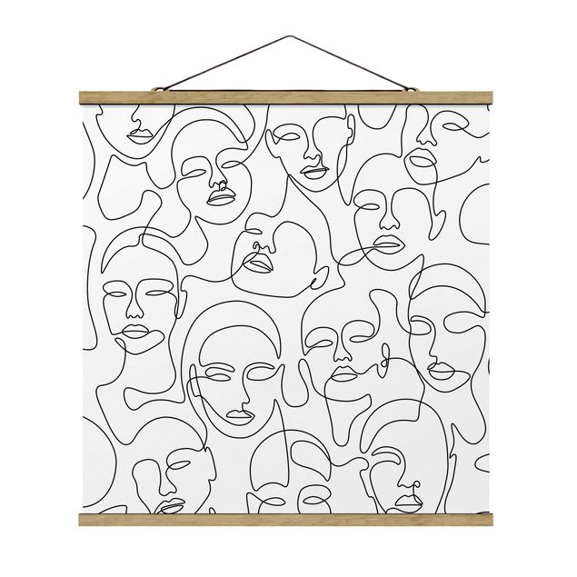 Stoffbild mit Posterleisten - Line Art - Girls Crowd - Quadrat 1:1