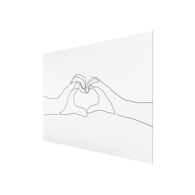 Glasbild - Line Art - Herz Hände - Querformat