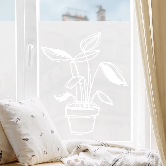 Fensterbilder Blumen Line Art - Kleine Topfpflanze