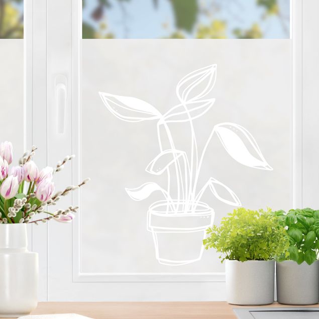 Fensterfolie Matt Line Art - Kleine Topfpflanze