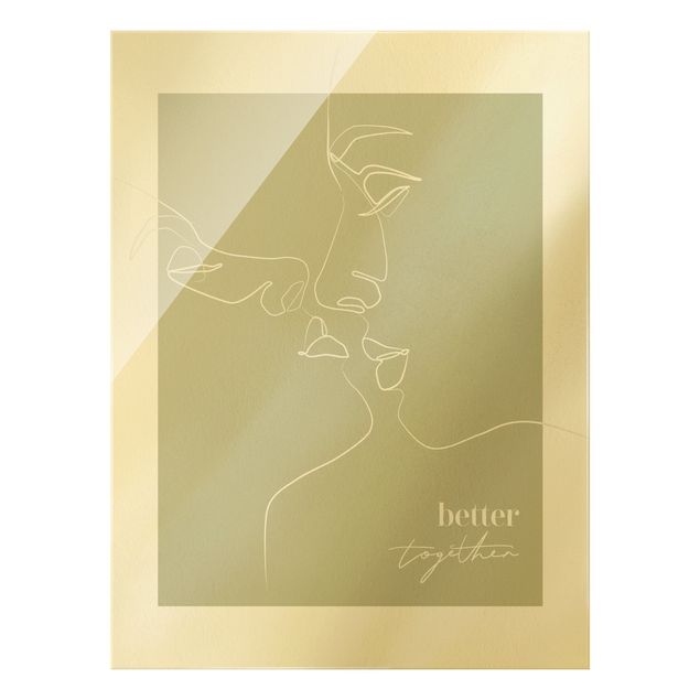 Glasbild - Line Art - Verliebte Gesichter Better together - Hochformat 3:4
