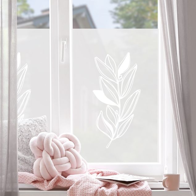 XXL Fensterbilder Line Art - Zweig mit Blättern