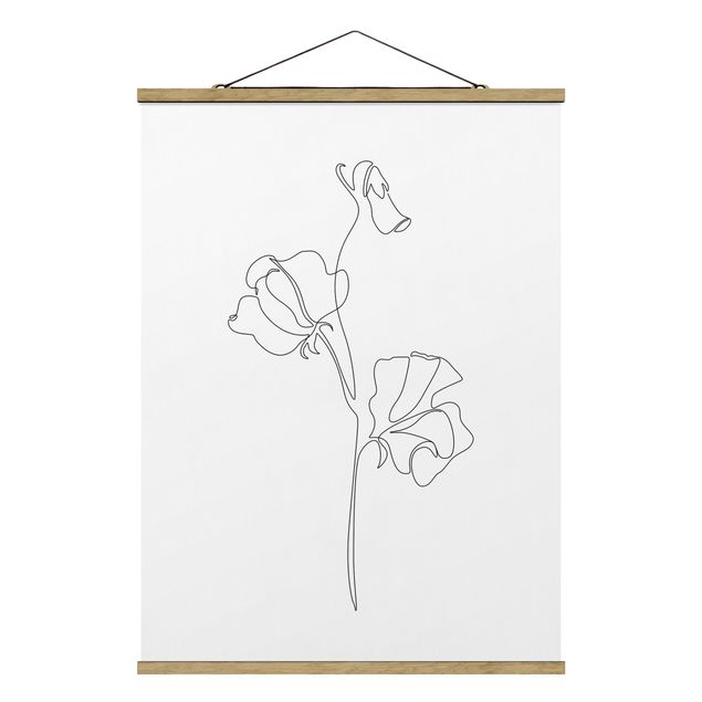 Stoffbild mit Posterleisten - Line Art Blumen - Erbsenpflanze - Hochformat 3:4