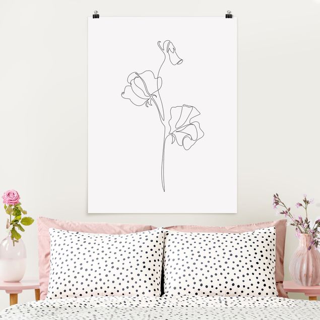 Schwarz-Weiß Poster Line Art Blumen - Erbsenpflanze
