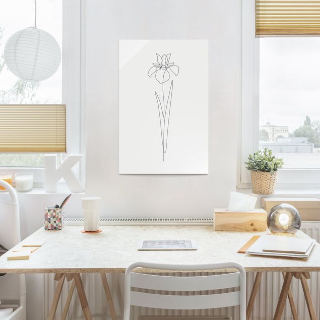 Schwarz-Weiß Glasbilder Line Art Blumen - Iris