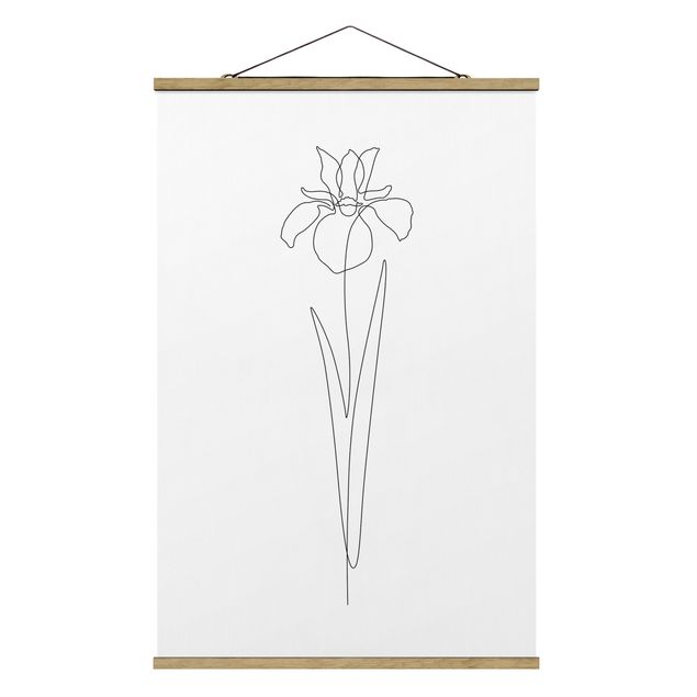 Stoffbild mit Posterleisten - Line Art Blumen - Iris - Hochformat 2:3