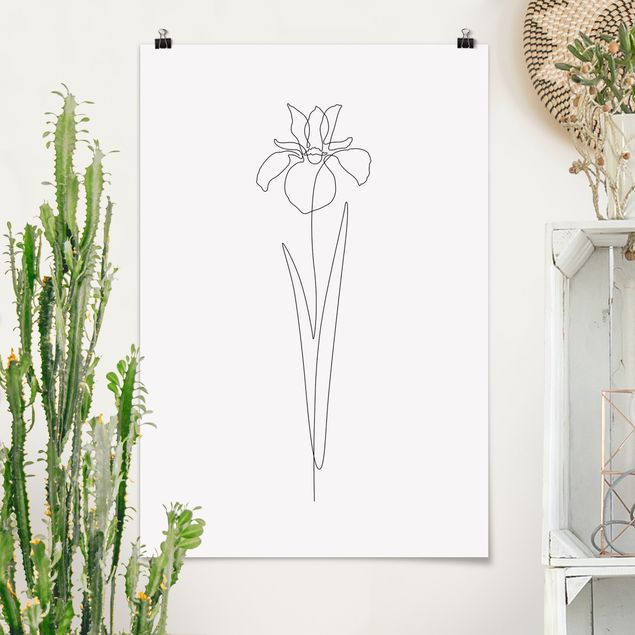 Schwarz-Weiß Poster Line Art Blumen - Iris