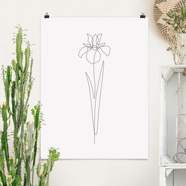 Poster Schwarz-Weiß Line Art Blumen - Iris