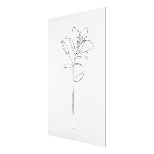 Glasbild - Line Art Blumen - Lilie - Hochformat
