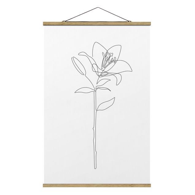Stoffbild mit Posterleisten - Line Art Blumen - Lilie - Hochformat 2:3