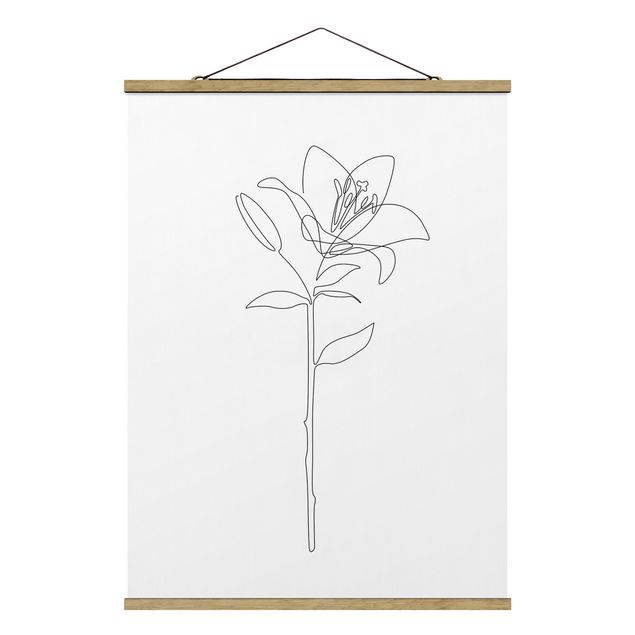 Stoffbild mit Posterleisten - Line Art Blumen - Lilie - Hochformat 3:4