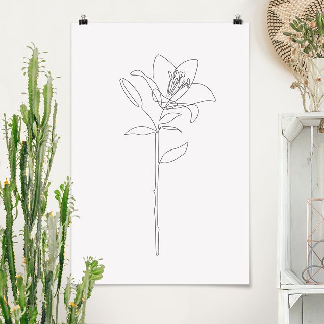 Poster Schwarz-Weiß Line Art Blumen - Lilie