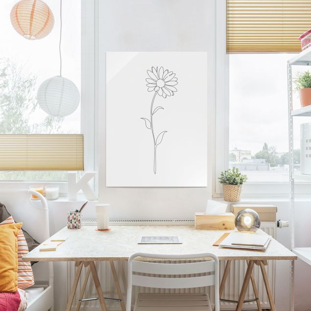 Schwarz-Weiß Glasbilder Line Art Blumen - Margerite