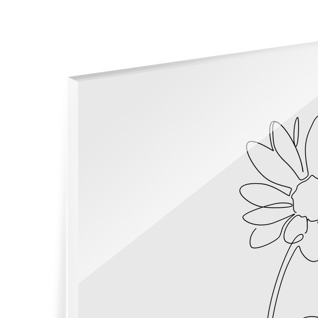 Glasbild - Line Art Blumen - Margerite - Hochformat