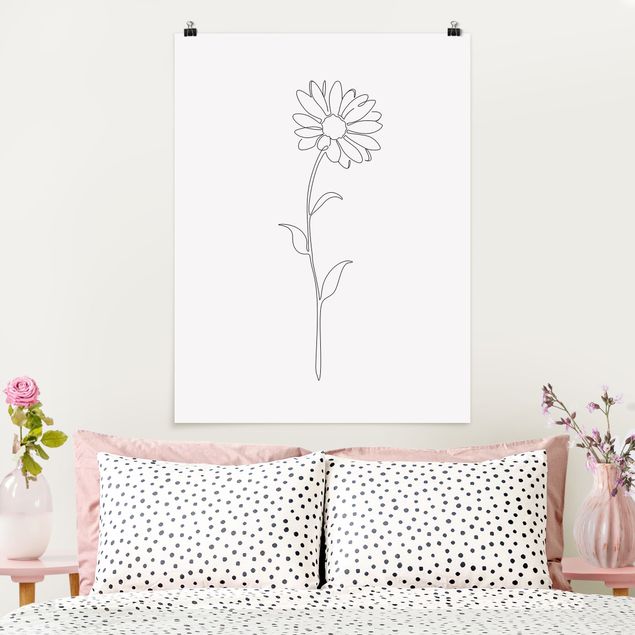 Schwarz-Weiß Poster Line Art Blumen - Margerite