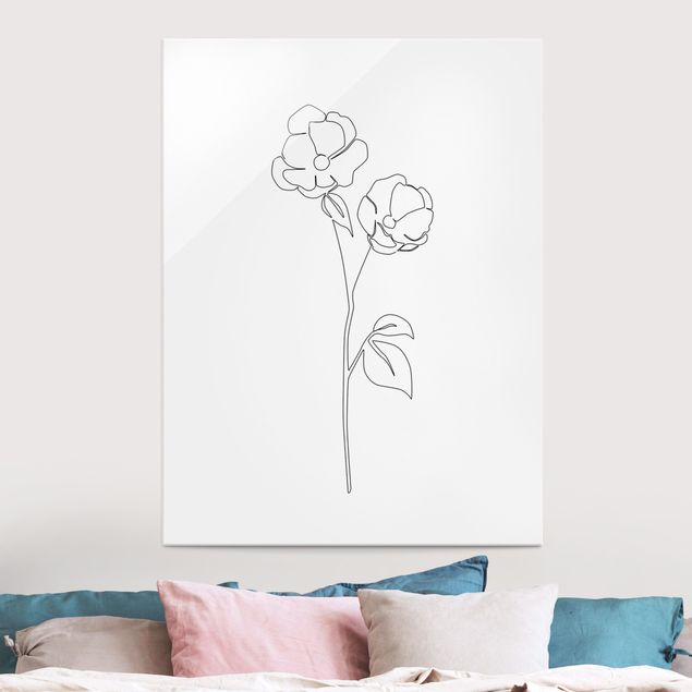 Wandbilder Glas XXL Line Art Blumen - Mohnblüte