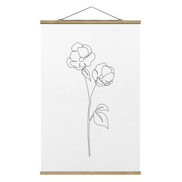 Stoffbild mit Posterleisten - Line Art Blumen - Mohnblüte - Hochformat 2:3
