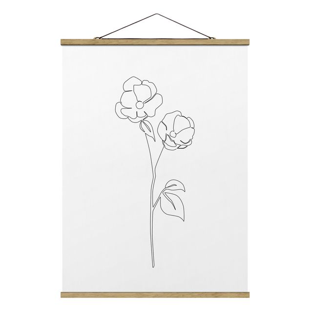 Stoffbild mit Posterleisten - Line Art Blumen - Mohnblüte - Hochformat 3:4