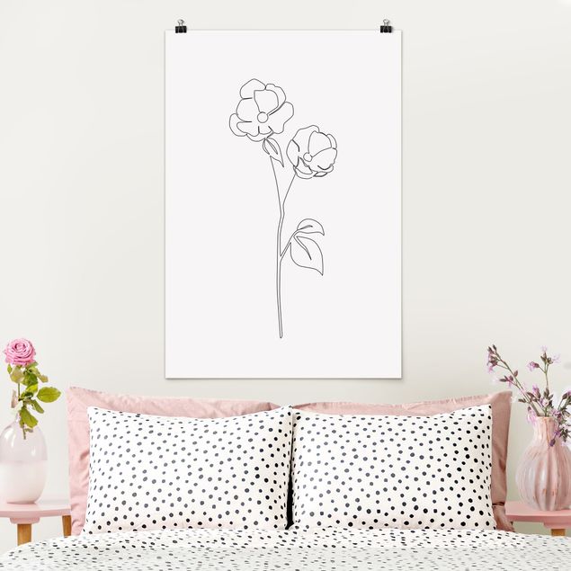 Schwarz-Weiß Poster Line Art Blumen - Mohnblüte