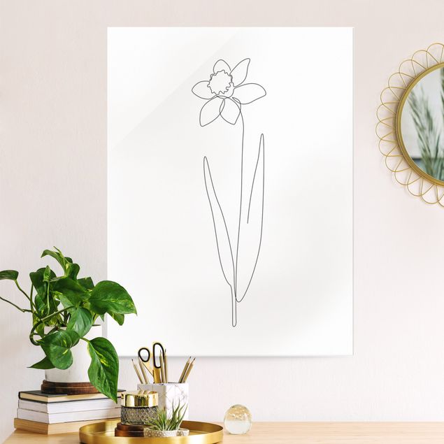 XXL Glasbilder Line Art Blumen - Narzisse