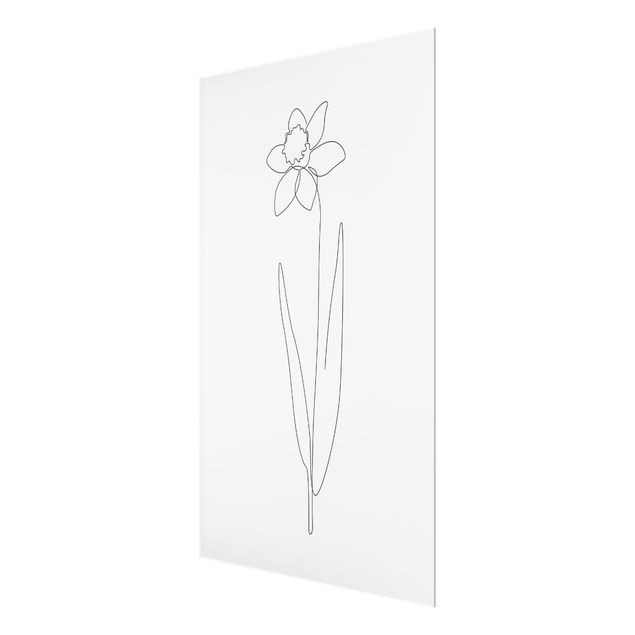 Glasbild - Line Art Blumen - Narzisse - Hochformat
