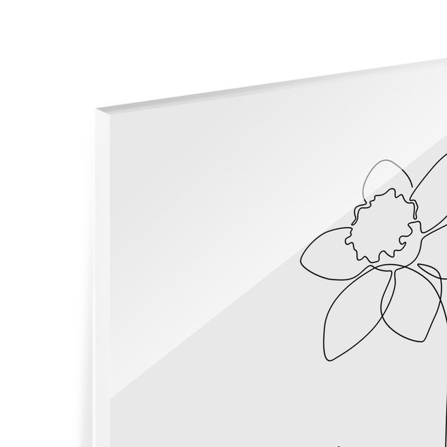 Glasbild - Line Art Blumen - Narzisse - Hochformat