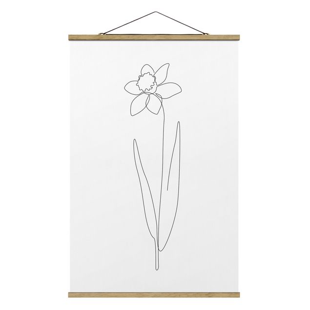 Stoffbild mit Posterleisten - Line Art Blumen - Narzisse - Hochformat 2:3