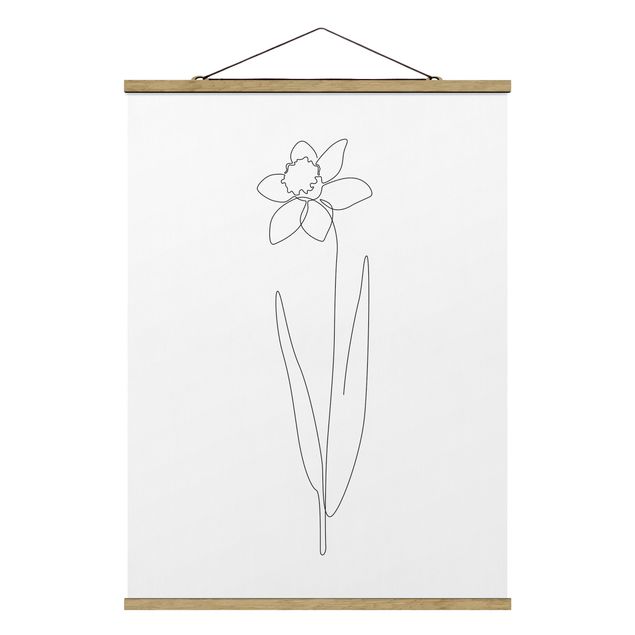 Stoffbild mit Posterleisten - Line Art Blumen - Narzisse - Hochformat 3:4