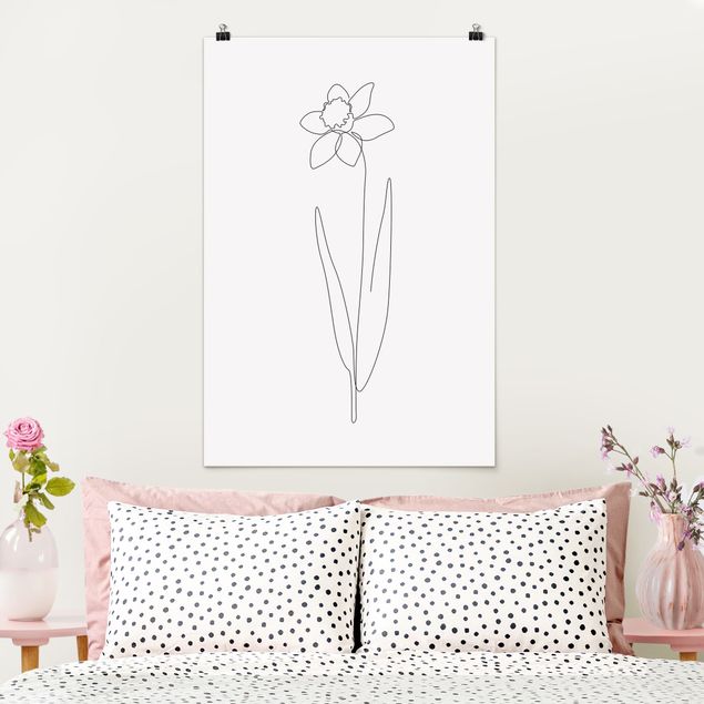 Wandposter Schwarz-Weiß Line Art Blumen - Narzisse