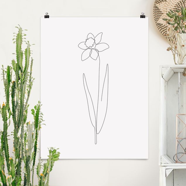 Wandposter Schwarz-Weiß Line Art Blumen - Narzisse