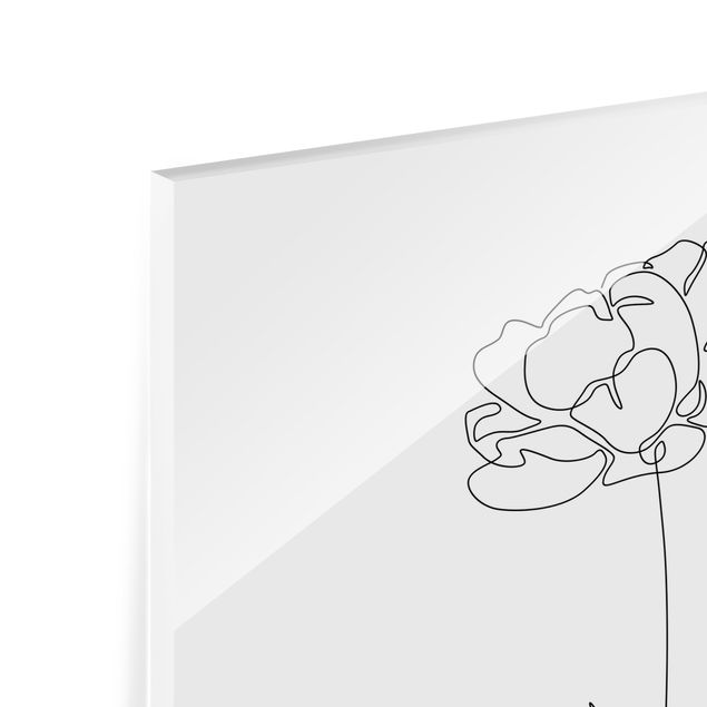 Glasbild - Line Art Blumen - Pfingstrose - Hochformat