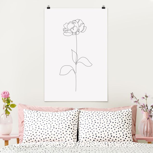 Wandposter Schwarz-Weiß Line Art Blumen - Pfingstrose