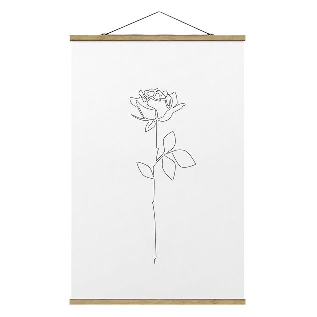 Stoffbild mit Posterleisten - Line Art Blumen - Rose - Hochformat 2:3