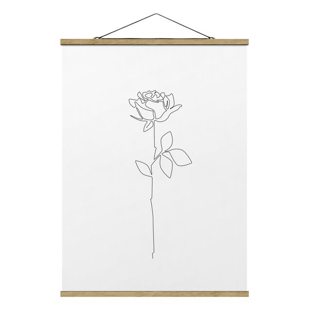 Stoffbild mit Posterleisten - Line Art Blumen - Rose - Hochformat 3:4