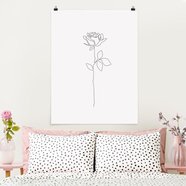 Schwarz-Weiß Poster Line Art Blumen - Rose