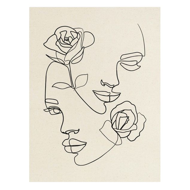 Leinwandbilder abstrakt Line Art Gesichter Frauen Rosen Schwarz Weiß