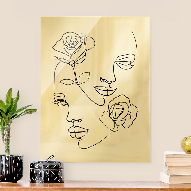 Wandbilder abstrakt Line Art Gesichter Frauen Rosen Schwarz Weiß