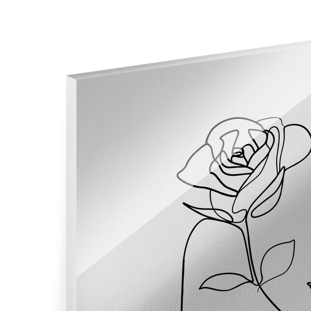 Glasbild - Line Art Gesichter Frauen Rosen Schwarz Weiß - Quadrat 1:1