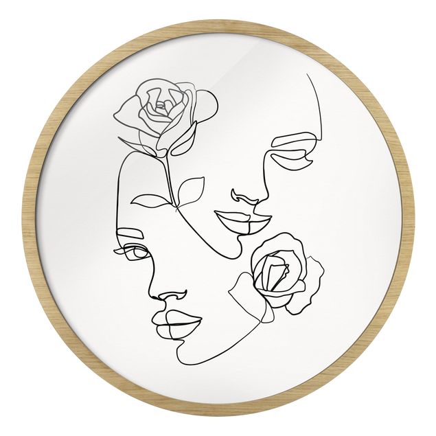 Bilder mit Rahmen abstrakt Line Art Gesichter Frauen Rosen Schwarz Weiß