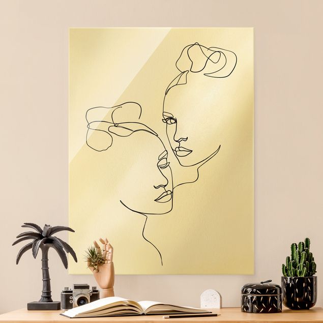 Wandbilder abstrakt Line Art Gesichter Frauen Schwarz Weiß
