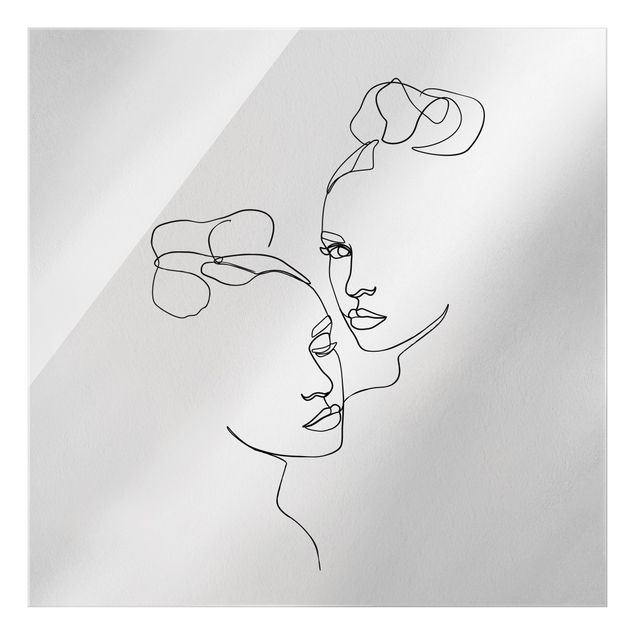 Glasbilder Abstrakt Line Art Gesichter Frauen Schwarz Weiß