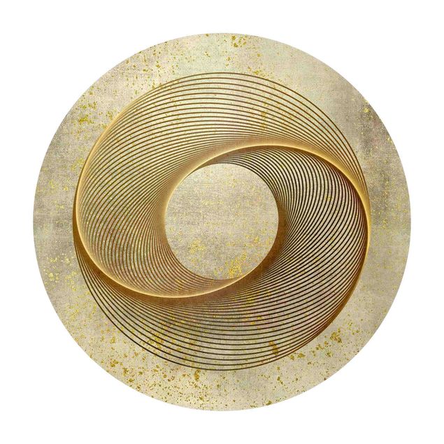 Runder Vinyl-Teppich - Line Art Kreisspirale Gold