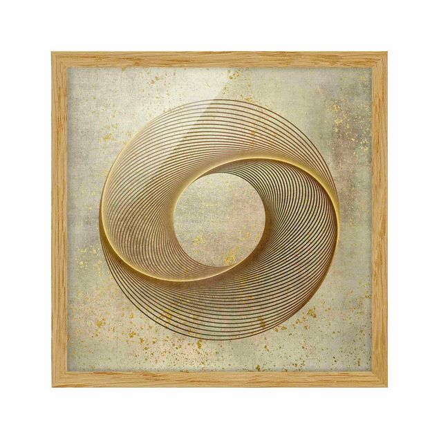 Bild mit Rahmen - Line Art Kreisspirale Gold - Quadrat 1:1