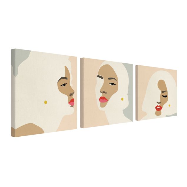 Schöne Wandbilder Line Art Portrait Frauen Pastell Set